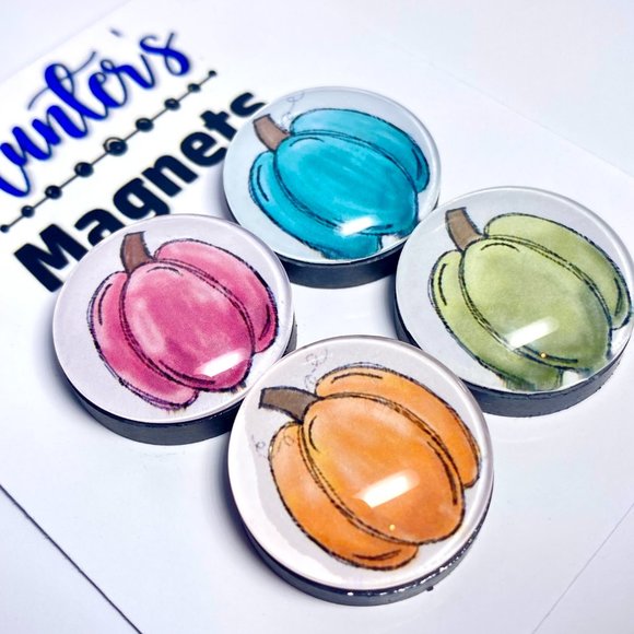 Set of 4 Handcrafted Glass Pumpkin Magnets - Refrigerator Kitchen Whiteboard - Picture 2 of 3